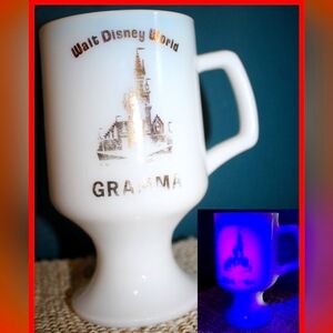 Vintage Walt Disney World Grandma Milk Glass Pedestal Mug